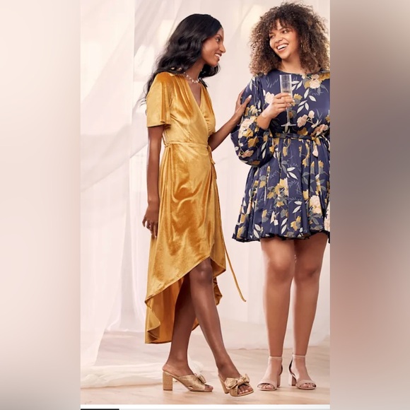 Lulus Amour Golden Yellow Velvet High-Low Wrap Dress - Picture 6 of 9